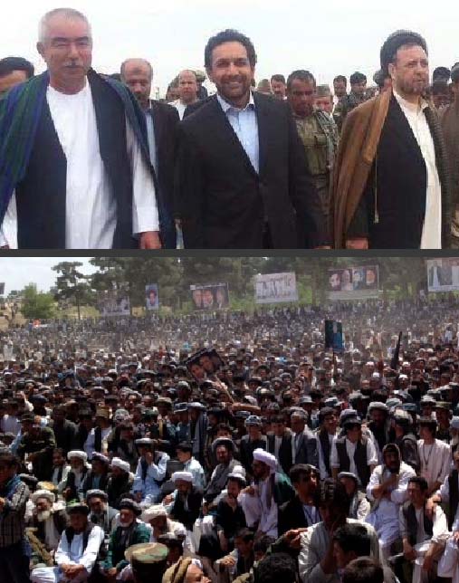 مردم فاریاب کمر رهبران جبهه ملی را با دستمال سرخ بستند